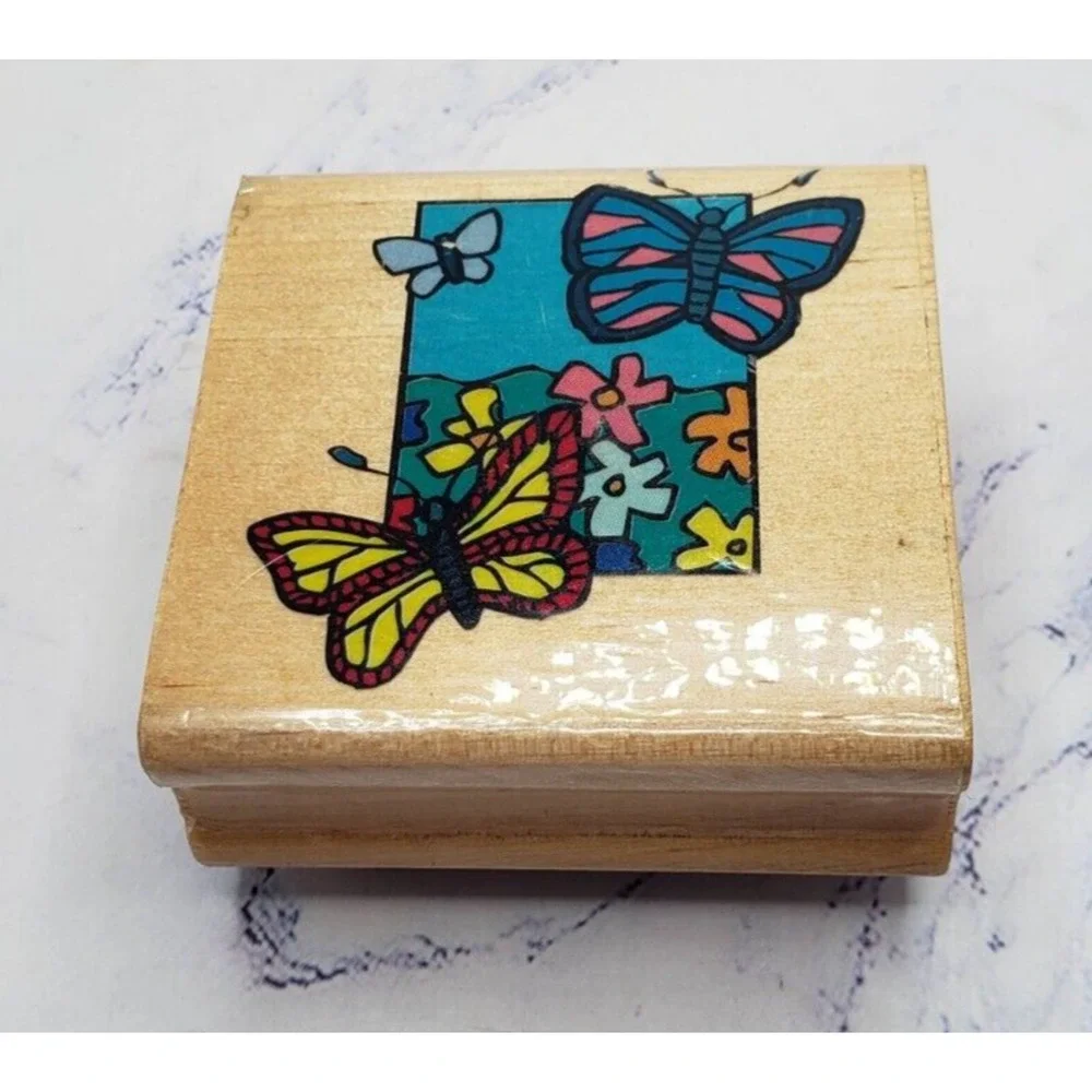 Butterfly Garden Canadian Maple Collection Wood Mounted Rubber Stamp X4004